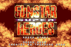 Gunstar Super Heroes title screen for GameBoy Advance